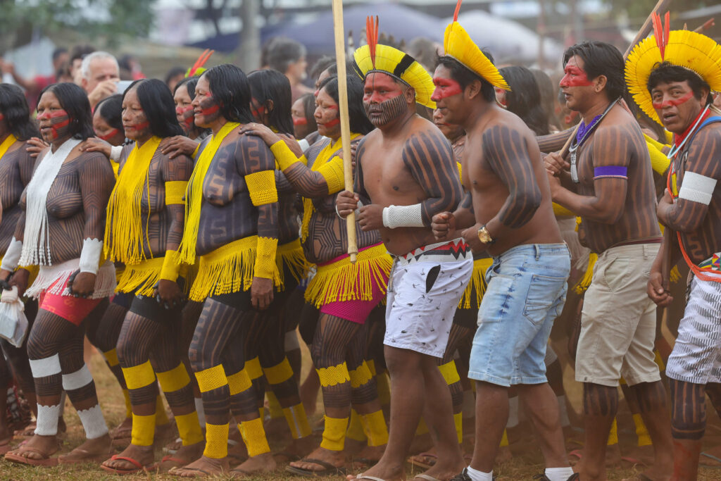 Indigenous people at the Free Land Camp in Brasilia (Photo credit Fabio Rodrigues-Pozzebom Agência Brasil)