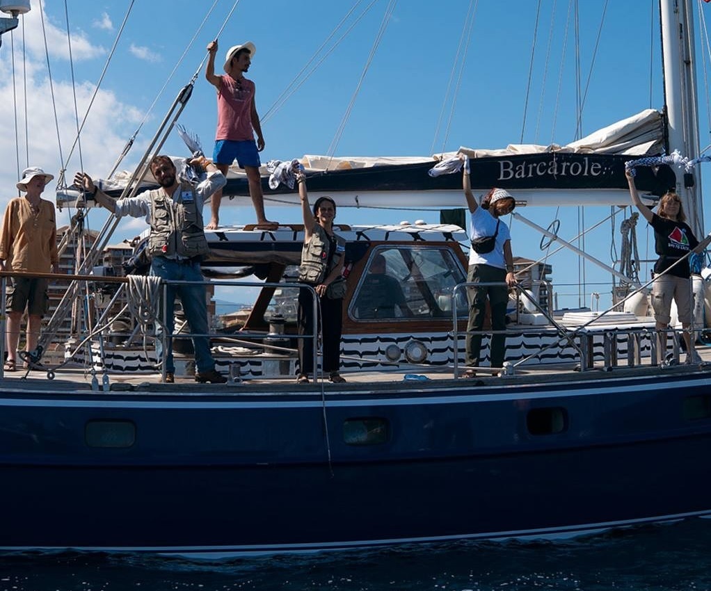 Activists aboard the sailboat "Madleen" (photo credit: @gazafreedomflotilla via Instagram)